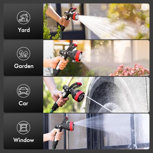 RESTMO Fireman Hose Nozzle Heavy Duty, Garden Hose Spray Nozzle for Outdoor | Lever Handle & Ergonomic Grip, 6 Classic Spray Patterns with Adjustable Flow Control for Watering, Cleaning - color: Red