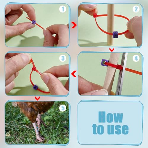 NBEADS 120 Pcs Adjustable Chicken Leg Bands, 6 Colors Nylon Cable Ties with 300Pcs Mixed Cube Acrylic Beads Poultry Identification Leg Rings for Turkey Duck Goose Bird Supplies 0.24x0.24x0.24 inch