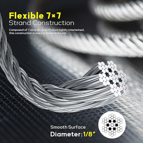 500FT 1/8" T316 Stainless Steel Cable for Railing, 7x7 Wire Rope | Marine-Grade T316 SS, High Strength, Flexible for Deck Cable Railing System Kit, DIY Balustrades, Comes with a Cutter - size: 500 ft
