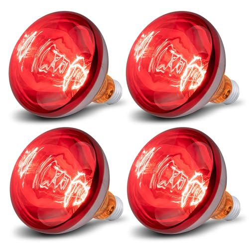 4 Pack 250 Watt Heat Lamp Bulbs for Chicks, R40 Brooder Heat Lamp for Chickens, Infrared Reflector Heat Bulbs for Brooder Heater, Incandescent Spotlight for Pet, Bathroom, Food - size: 4 Pack