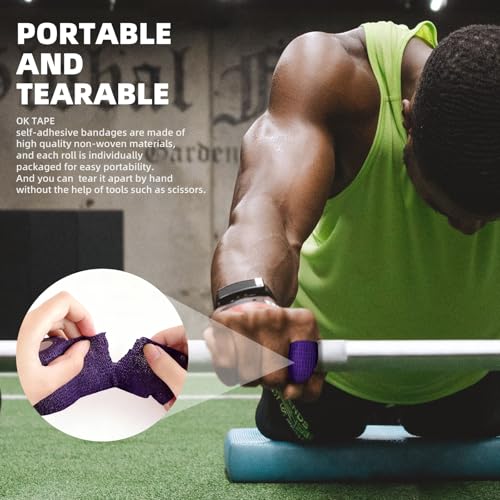 OK TAPE Self Adherent Cohesive Bandages Wrap 24Packs 2" x 5 Yards | Non-Woven Self Adhesive Athletic Sports Wrap Tape Vet Wrap Bandages Tape for Thumb Finger Wrist Ankle (Mix) - color: Mix, size: 2 In x 5 Yards