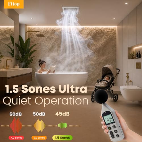 Fitop Bathroom Exhaust Fan 130CFM 1.5 Sones, Easy Installation | Ultra Quiet Ceiling Mounted – No Attic Access Required, Airflow Ventilation Fan for Bedroom, Laundry, Kitchen & Bathroom