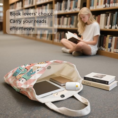 Aesthetic Canvas Tote Bag for Women - with Magnetic Snap Closure & Zipper Inner Pocket Reusable Totes Bag - color: Nanas1