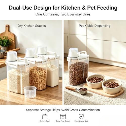 Gagee 4 Pack Airtight Rice Dispenser 3-5 Lb with Measuring Cup,Clear | Cereal Dry Food Flour Bin, Pet Dog Cat Food Dispenser, BPA Free Plastic Kitchen and Pantry Organization Bin for Sugar - color: 4Pcs Clear