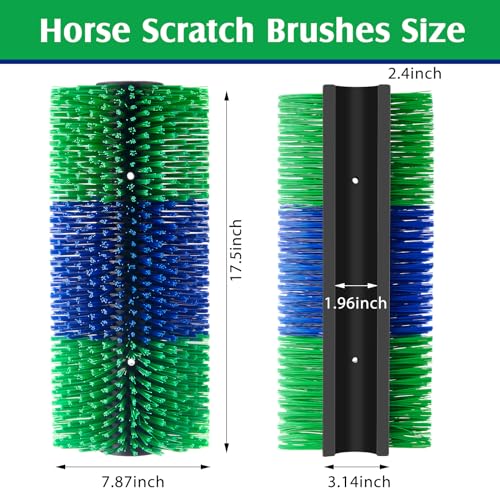 3 Pack Livestock Scratching Brush, Blue and Green | Animal Scratcher, Itch Relief Grooming, Horse Goat Cow Scratcher, Fence Post Mounting, Durable Bristles, Farm Livestock Care - color: Blue and Green