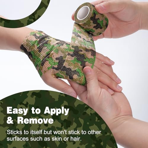 AZEN 16 Pack Camo Self Adhesive Bandage Wrap, 2" X 5 Yards Elastic Cohesive Bandage Wrap, Athletic Tape, Vet Wrap, Ankle Tape, Tattoo Tape Wrap (Camo) - color: Camo, size: 2IN - 16Pack
