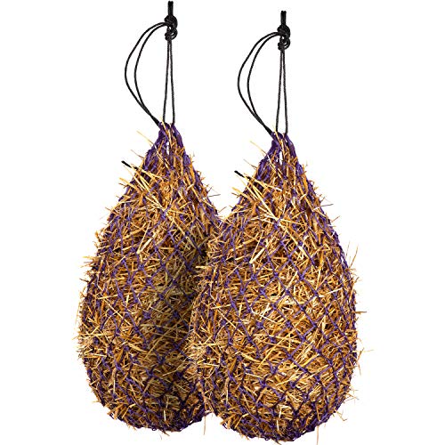 Majestic Ally 2 pcs Slow Feed 42” Hay Net for Horses, Strong Small 2x2” Holes, Nylon Rope Hanging, Adjustable Travel Feeder for Trailer and Stall, Simulates Grazing, Reduce Waste - color: PURPLE