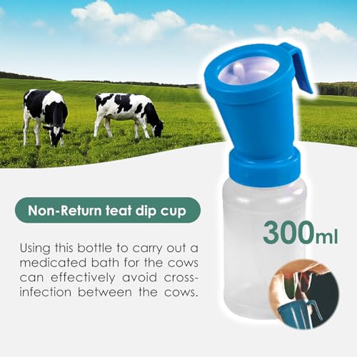 QMARK Teat Dip Cup, Blue, 300 ml, 2 Pack | Non Reflow, Nipple Cleaning Disinfection, For Cow Sheep Goat, Non-Return Teat Dipper