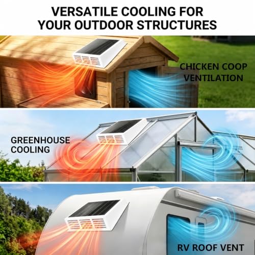 25W Solar Roof Fan,12V Monocrystalline Panel, Solar Power Attic Vent for Chicken Coop, Greenhouse, Shed, Garage and RV, Easy Install，White - color: White