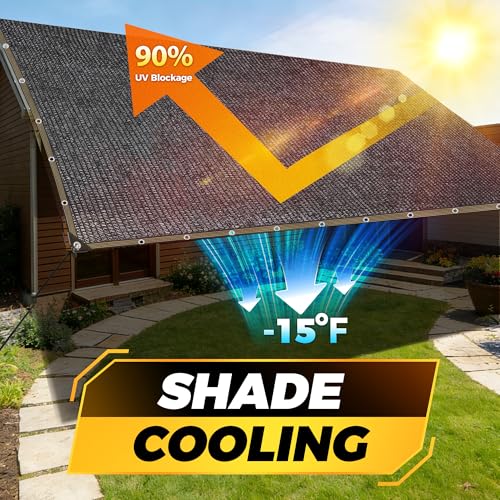 JOJOLEE 90% Sun Shade Cloth, 8x10FT Shade Net Mesh Tarp with Grommets, Black Sunblock Cover for Outdoor Patio Plants, Pergola, Greenhouse, Chicken Coop, Backyard, Balcony - size: 90%-8 x 10FT