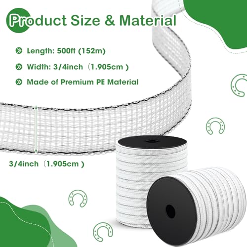 2 Rolls 500 ft x 3/4 Inch Electric Fence Polytape for Horse Livestock Cattle, High Visibility Electric Fencing Tape for Farm Temporary Horse Fence (White) - size: 500ft x 3/4in