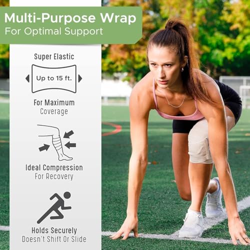 GT Premium Elastic Bandage Wrap (4" 3 Pack) - Hook & Loop Fasteners at Both Ends - Latex Free Hypoallergenic Compression Roll - Reusable Bandages for Waist, Legs, Elbow & Knee Wrap - size: 3 Pack