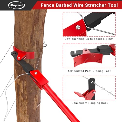 Fence Barbed Wire Stretcher Tool, Heavy-Duty Wire Tensioner & Repair Tool for Barbed, Smooth & Electric Fence Wire, Easy One-Person Operation for Farm, Ranch & Garden Projects