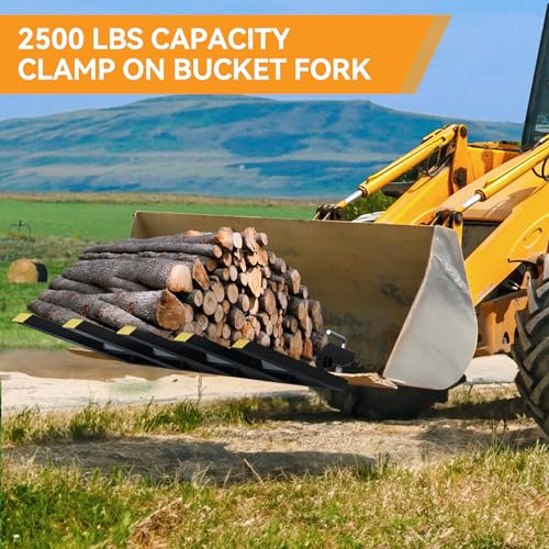 48" Clamp on Debris Forks 2500 lbs Loader Bucket Fork | Heavy duty clamp on pallet forks and debris forks attachments fit for loader bucket, skid steer, and tractor. - size: 48 IN