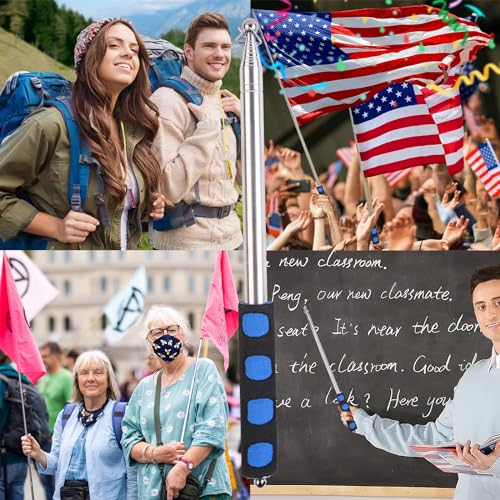 8.2ft Telescopic Flag Pole,Stainless Steel Handheld Portable Extendable Retractable Flagpole with Anti-Slip Grip,Clips,Whistle,Collapsible Telescoping Flag Pole Pointer for Tour Guide,Festival (Blue) - color: 8.2ft blue and black