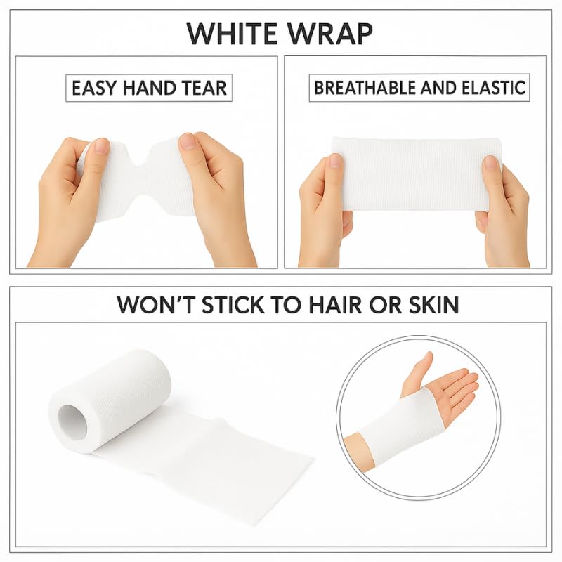 4" Cohesive Flexible Bandage Wrap – White - 8 Pack | Self-Adherent Vet Tape for Animal Use | Breathable, Easy Tear, No Clips Required | Ideal for Horses, Dogs, Livestock, Pets - color: White