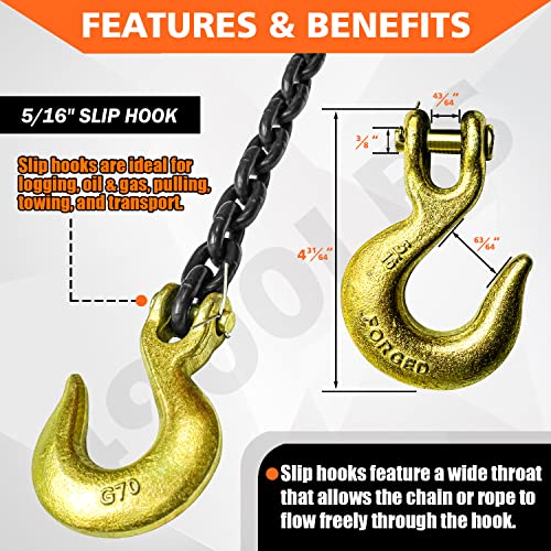 YATOINTO Grade 80 Log Chain 5/16'' X 14 Feet with Grab and Slip Hooks | Trailer Safety Chain WLL 4,900 lbs for Pulling & Towing