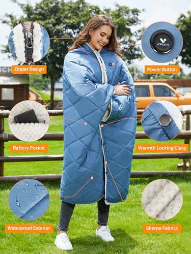 Wearable Heated Blanket,12V Cordless 15000 mAh,3 Heating Set | Cordless heating pad design,Battery Operated,Sherpa Lining,Heated Shawl Throw Blanket for Car,Camping,Backpacking,Hiking - color: Deep Blue