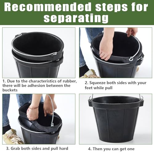 Sadnyy 2 Pcs Rubber Feeder Bucket, Quart Gallon Rubber Horse Feed Bucket with Handle Large Utility Feed Pan Dog Bowl Horse Feeder for Goats Horses Animal Feeding, Inches (10.6 x 8.6 Inches,Classic) - size: 10.6 x 8.6 Inches, style: Classic