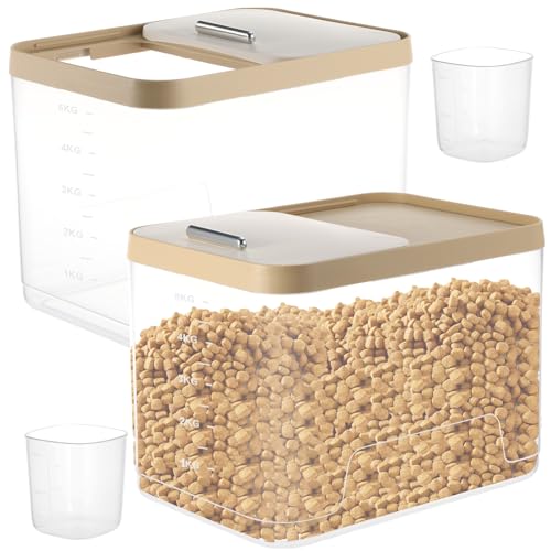 CIEOVO 2 Pack Airtight Dog Food Storage Container, 10Lbs Clear Pet Dog Food Storage Bin with Measuring Scoops for Rice Grain Pet Dog Cat Bird Dog Treat Storage Food Fresh