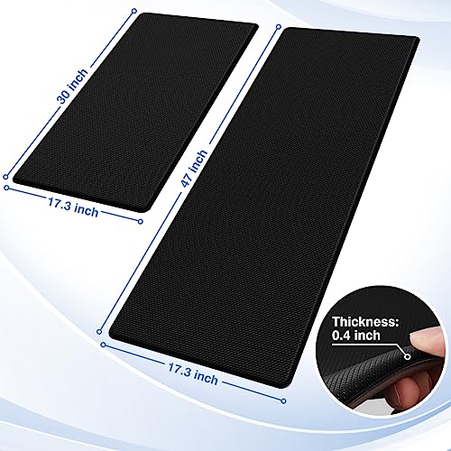 StepRite Kitchen Mats for Floor, 2-Piece Anti-Fatigue Kitchen Rugs, Black | 17.3" x 30" + 17.3" x 47", cushioned comfort, water-resistant, easy to clean, non-slip bottom, kitchen floor, standing desk - color: Black, size: 17.3" x 30"+17.3" x 47"-0.4 inch