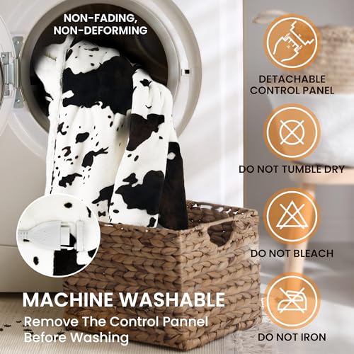 Heated Blanket Throw Blanket - Fast Heating Electric Blanket, Soft Heated Throw with 4 Time Settings,10 Heating Settings, Warm Gifts for Women Mom Grandma(50" x 60" Cow Print White) - color: 01 - Black Ombre-white, size: Throw 50" x 60"