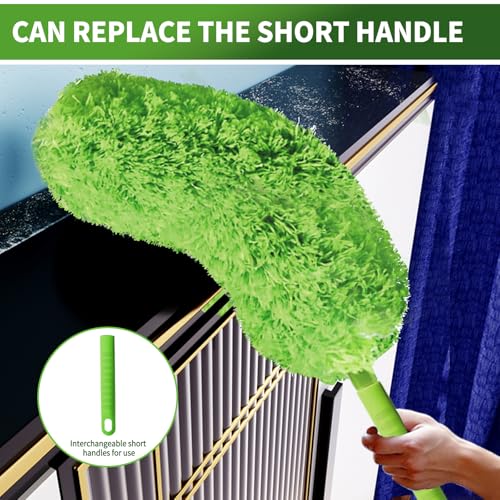 Cobweb Duster with Extension Pole, Washable Cleaning Duster Set with 2 Duster Heads, Corner Brush, 15-110-Inch Telescoping Pole for high Ceiling Fans, Long Duster for high Ceilings，Spider Web Brush