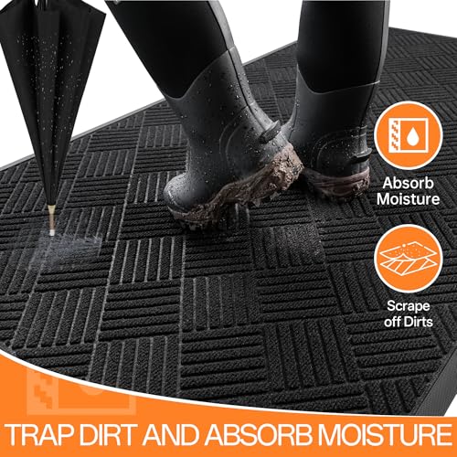 Front Door Mat Outside Entrance, Dirt Trapper Doormat 60" x 36" | Absorbent Indoor Outdoor Welcome Mat for Entryway, All Weather Commercial Floor Mat for High Traffic Area, Diamond Black - color: Black Diamond, size: 3' x 5' (Rectangular)