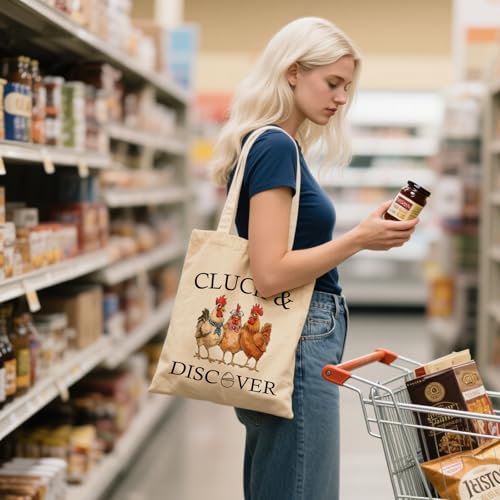 Aesthetic Canvas Tote Bag for Women - with Magnetic Snap Closure & Zipper Inner Pocket Reusable Totes Bag - color: Chickens2