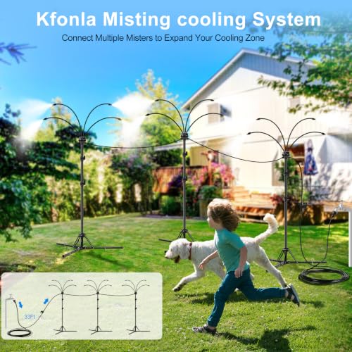 Standing Misters for Outside Patio - 5.3FT Stand Misting System for Cooling Outdoor Areas, Easy to Install & Maintain, 4 Adjustable Nozzles for Custom Coverage, Durable for Backyard Use