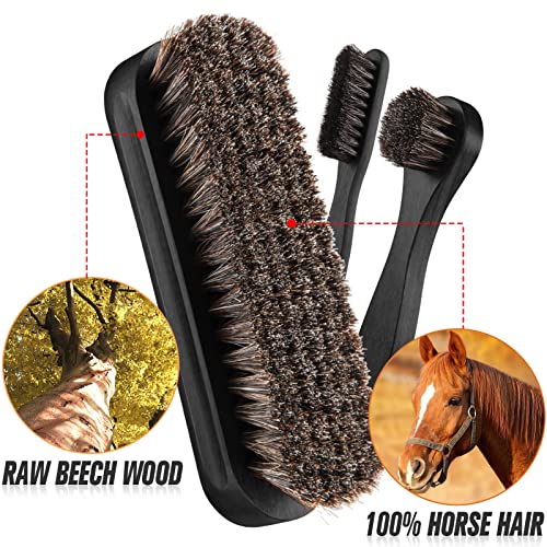 4 Pcs Horsehair Shine Shoes Brush Kit Polish Dauber Applicators Cleaning Leather Shoes Boots Care Brushes Suede Cleaner Brush with Microfiber Shoe Cloth(4 Pcs Black D) - style: 4 Pcs Black D