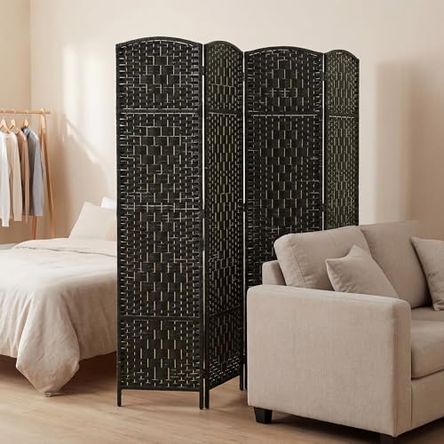 HOMCOM Room Divider 4-Panel, 6FT-Tall Folding Privacy Screen, Coffee | Freestanding Partition, Hand-Woven Design, for Room Separation, 360° Hinges, Paper Rope Diamond Weave - color: Coffee, size: 4 Panel