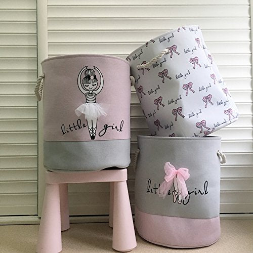 Round Thick Laundry Basket Collapsible Organizer Boys Girls Bowknot | Canvas Foldable Storage Hamper Sturdy Rope Handles for Household Gift Baskets Bedroom Clothes Toys Children Nursery - color: Bowknot