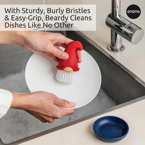 OTOTO Gnome Dish Brush with Handle - Cleaning Brush, Vegetable Brush, Dish Scrub, Gnome Handle, Unique Kitchen Gadgets, Funny Kitchen Tools, Useful Gifts for Women (Beardy Red) - style: Beardy