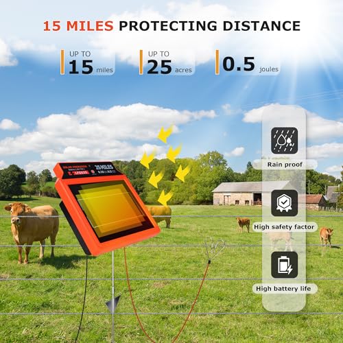 LFGS25 Solar Electric Fence Charger, 25 Miles Solar Charger,0.5J Portable Powered Charger with Day or Night Mode for Livestock, Cattle Sheep, Pigs, Horses - size: LFGS25