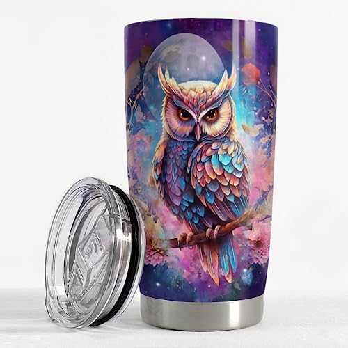 SANDJEST Owl Tumbler 20oz Stainless Steel Insulated Tumblers Coffee Travel Mug Cup Owls Gifts for Women Girls Gift for Birthday Christmas - color: Owl