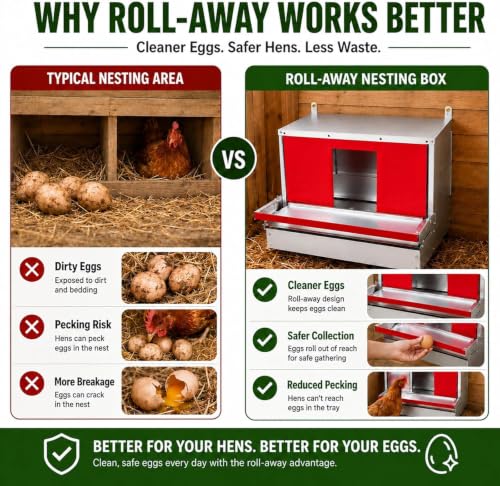 Chicken Nesting Box, Metal Chicken Laying Box with Roll Away Egg Collection | Reversible Wall Mountable Chicken Coop Nesting Boxes for Hens, Ducks, 24"×17.5"×20.3", Up to 20 Hens