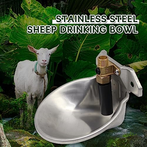Automatic Goat Sheep Waterer Bowl with Copper Touch Valve,Stainless Steel | No Spill Livestock Water Trough for Goat,Sheep,Pig , Farm Water Drinking Equipment - color: SILVER