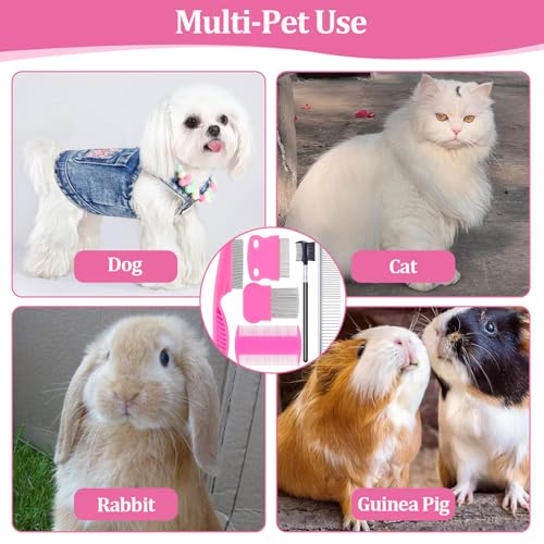 6 Pack Pet Grooming Combs, Stainless Steel Dog and Cat Grooming Combs with Rounded Teeth, Double-Sided Professional Pet Tear Stain Remover for Small, Medium, and Large Pets (Pink) - style: Pink