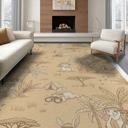 6'x9' Washable Flatwoven Rug, Khaki Cottagecore Palm Tree Stain Resistant Large Carpet Non-Slip Chair-Friendly Floor Mat for Dining Room, Under Table, Office | Ref:1969549 - color: Beige/Pattern 30, size: 6' x 9' (Rectangular)