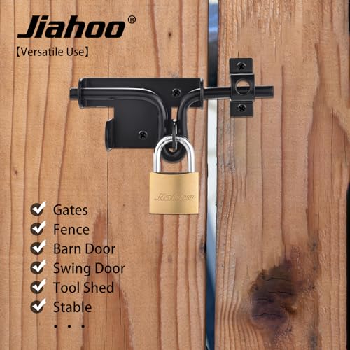 Door Lock Gate Latch, Heavy Duty Slide Bolt Door Lock with Brass Padlock | Sliding Bolt Latch Hardware kit, For Wooden Fence, Shed Door, PVC Fence, Barn Door - style: Slide Bolt Latch & Padlock