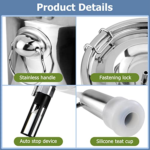 2026 Upgrade 7L Cow Milking Machine, Continuously Adjustable Suction Pulsation Vacuum Electric Milker, Portable Livstock Milking Machine with Stainless Bucket(US Plug)(7L Cow) - size: 7L Adjustable Cow Milking Machine