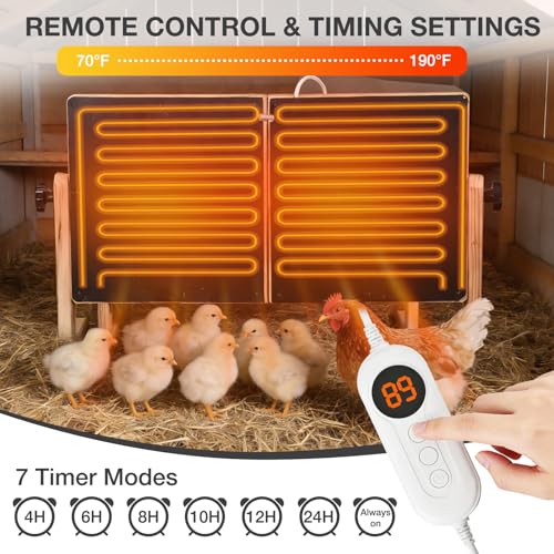 Chicken Coop Heater with Temperature Control, 200W Chick Heater with Adjustable Temp (70-190℉) for Winter, 2 Heating Plates, Foldable Large Size Coop Heater (Natural Wood) - color: Natural