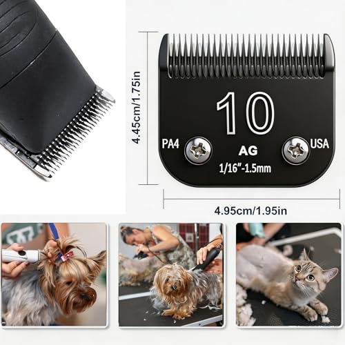Detachable Steel Pet Dog Clipper Blades, Size-10, Compatible with Andis Cutting Length 1/16" | Size 10, Cut Length 1/16"(1.5mm), Pet Grooming Clipper Detachable Replacement Blade, Stainless Steel, Compatible Accessory - size: #10: 1/16" (1.5 mm) Black
