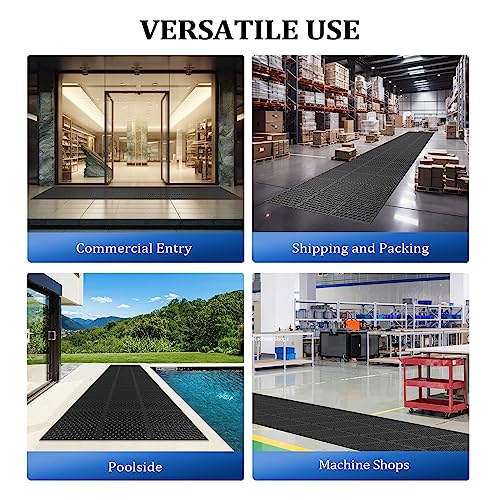 ROVSUN Rubber Floor Mat with Holes, 3x20 FT Hollow Large Mat Roll, Anti-Fatigue/Non-Slip Drainage Mat, for Industrial Kitchen Restaurant Bar Bathroom, Indoor/Outdoor Cushion (2 Packs) - size: 36x236 in.(3x20 ft)