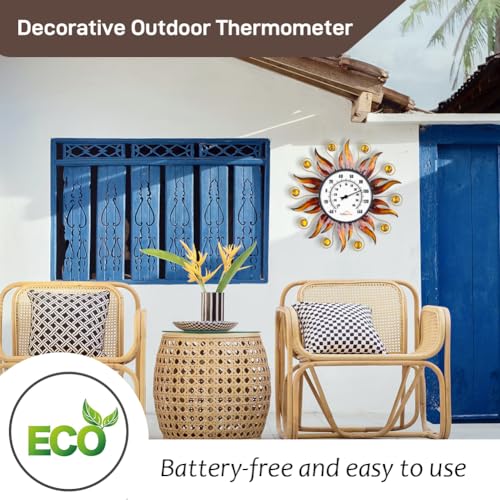 Indoor Outdoor Thermometer, Sun Wall Mounted Thermometer | No Batteries Required, Decorative for Patio, Living Room, Garden Greenhouse, Wine Cellar - style: Sun-Shape
