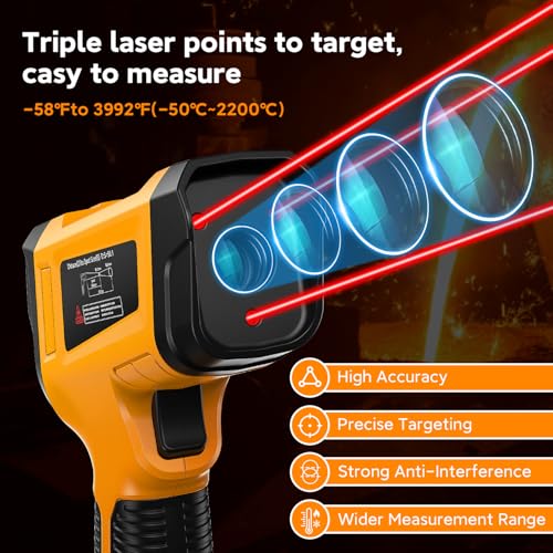 Infrared Thermometer Temperature Gun 3992°F 50:1, | Triple-Laser IR Temp Gun for Industrial Furnace Kiln Foundry Steel Welding HVAC Engine Diagnostic Tool - color: -58°F to 3992°F