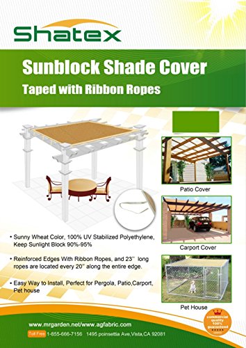 Shatex Shade Panel 12x20ft Block 90% of Sunlight with Ready-tie up Ribbon for Pergola Gazebo Porch 12ft - size: 12x20ft with Rope - Beige