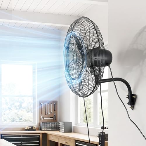 VEVOR Wall Mount Fan, 24 in Wall Mounted Hanging Fan with Oscillating & Mist, IP44-rated, 3-Speed, Powerful Air Reach, Mechanical Control, Long Airflow for Industry, Commercial, Garage, Workshop