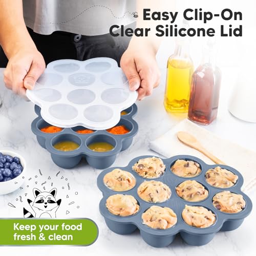 KeaBabies Silicone Food Freezer Trays with Lid, 2oz x 10 Pods (Slate) | Baby Food Storage Containers, Easy Puree Meal Prep, Breast Milk Silicone Freezer Molds, Dishwasher, Microwave Safe, BPA-Free - color: Slate